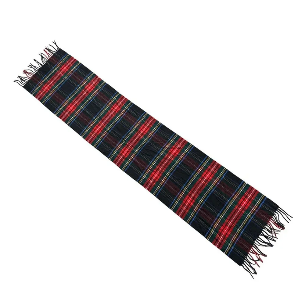 Plaid Scarf V Fraas Cashmink Germany Acrylic Black Red Fringe Unisex Retro - Picture 2 of 5